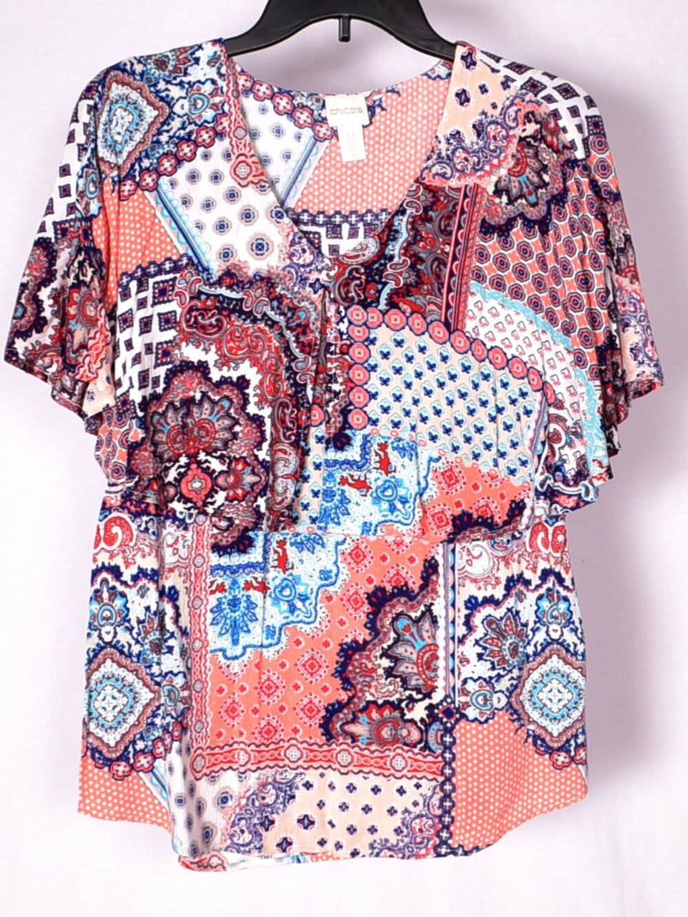 Chico's Women's Short Sleeve Patchwork Pattern Top Size 0